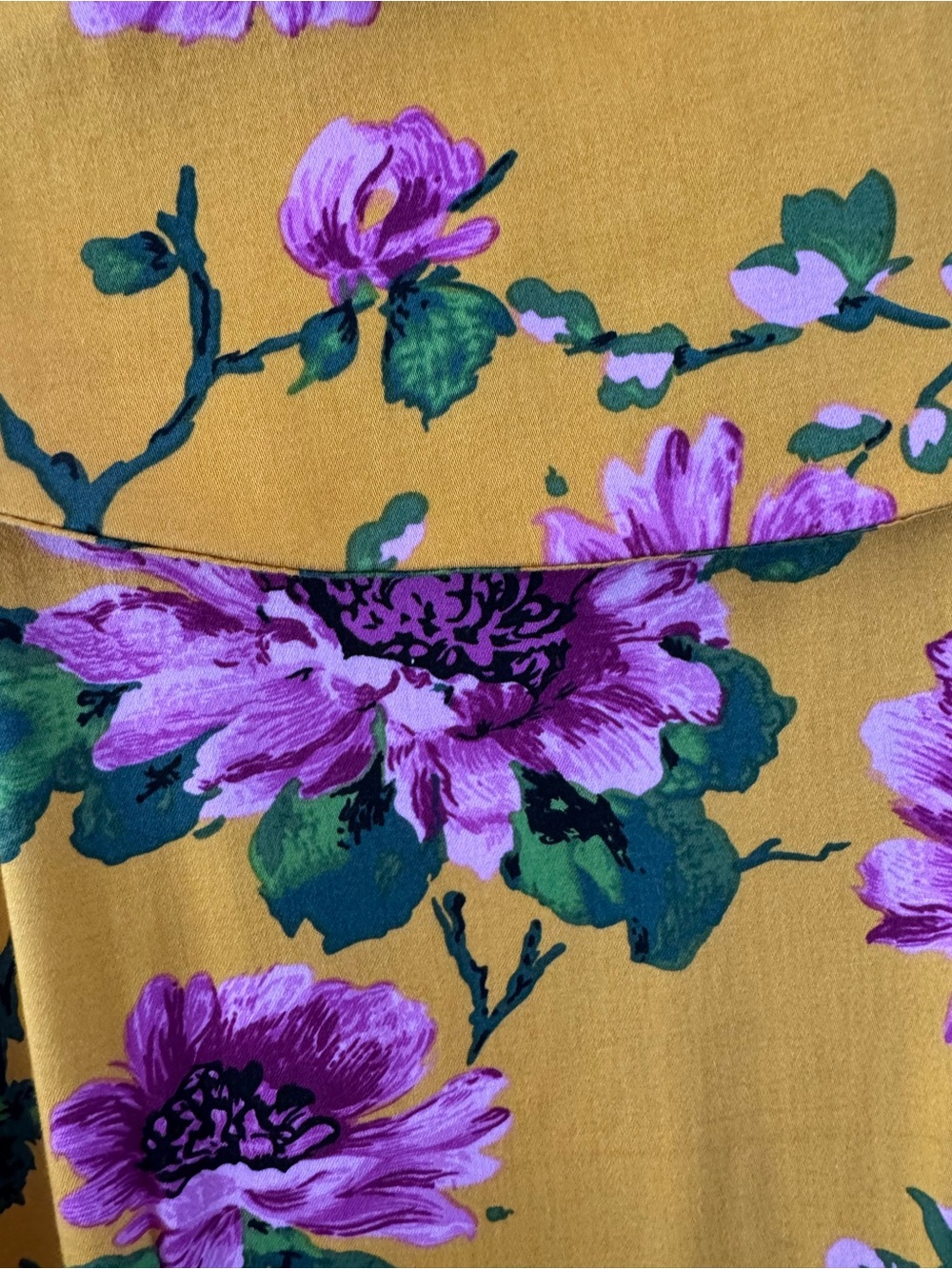 Pinup Couture Mustard Midi Dress with Purple Floral Print - Picture 4 of 8